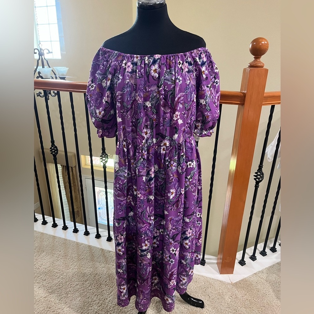 BLOOMCHIC Purple Floral Boho MIDI Dress WOMEN SIZE 18-20